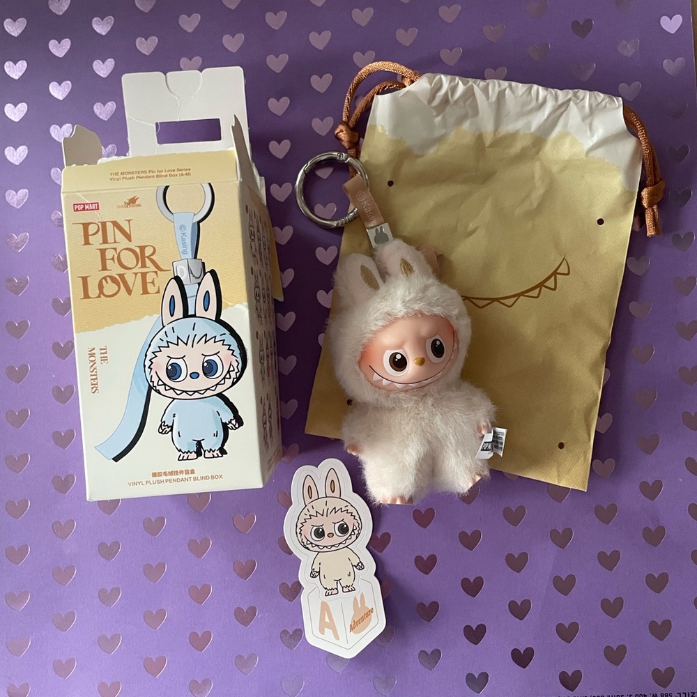 Popmart Labubu THE MONSTERS Pin for Love Series Plush Pendant Letter A